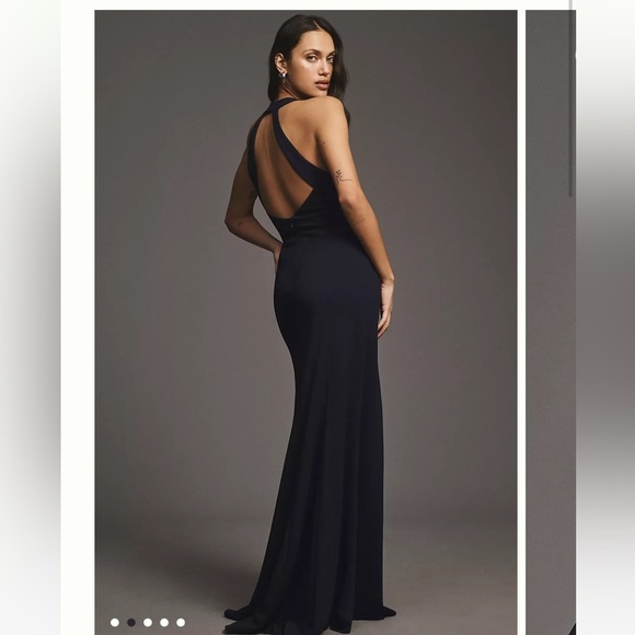 BHLDN Juliana High-Neck Side-Slit Stretch Crepe Maxi Dress - Picture 2 of 6